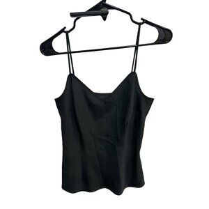 Womens Black Polyester Spaghetti Strap V-Neck Camisole Top Versatile Basic